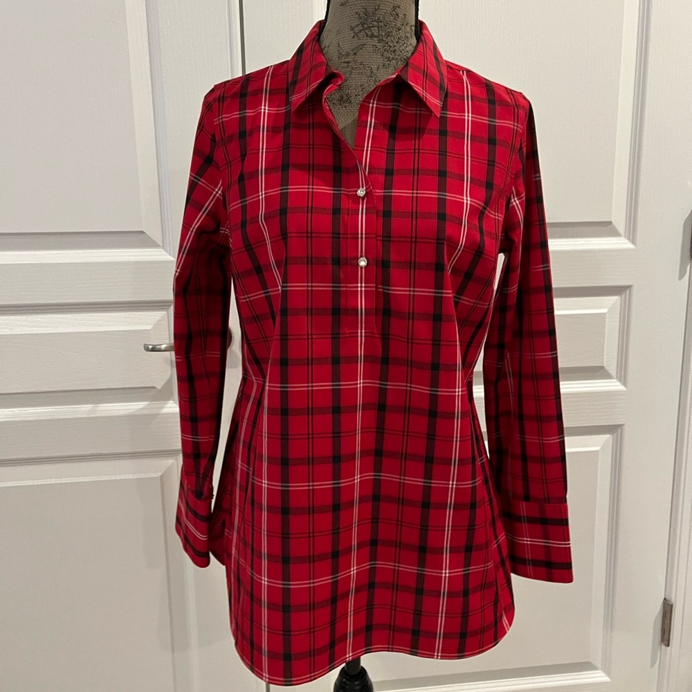Talbots Red Plaid Non Iron Tunic